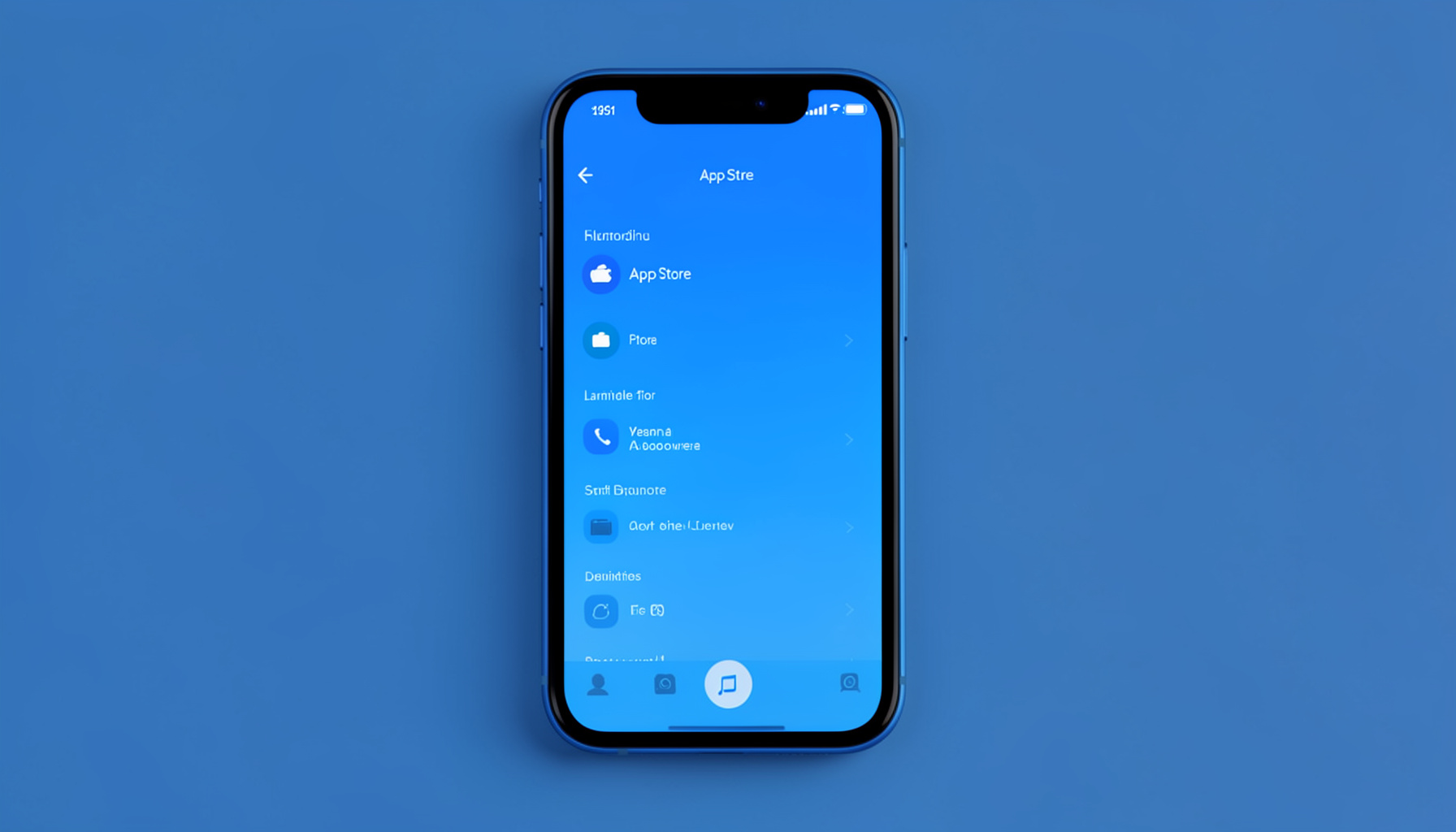 Açık mavi ve lacivert duotone tonlarında, bir akıllı telefonun App Store ekranını gösteren fotoğraf